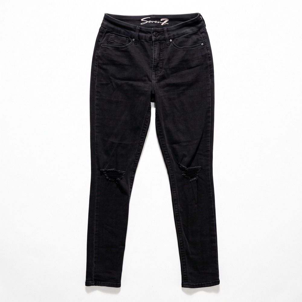 Seven7 8 Black Tummyless High Rise Skinny Jeans Womens Distressed Casual Vintage